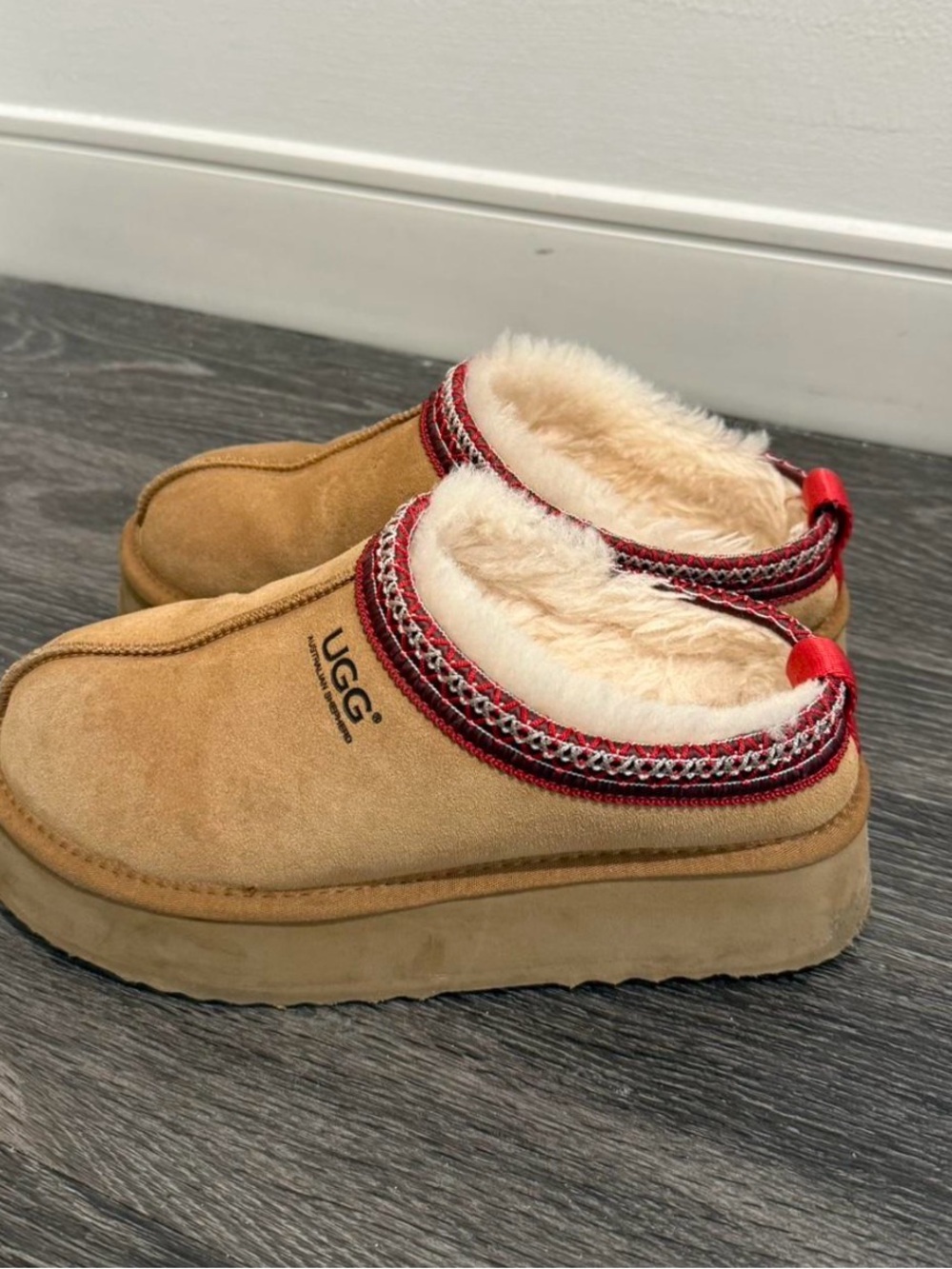 UGG Tasman Red + Chestnut slippers